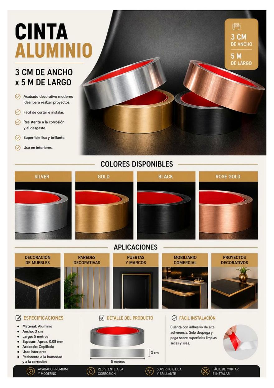 Aluminio — Cinta Aluminio (3 cm × 5 m)